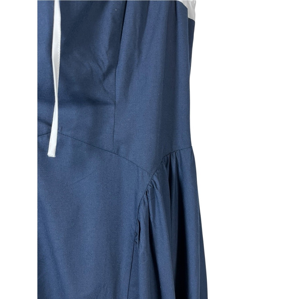 New MOON RIVER Sz M Dress Midi Navy White Bow Basque Smocked Back Tuckernuck NWT - Picture 8 of 12